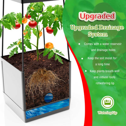 Raised Garden Bed Planter Boxes & Trellis, vanpein Tomato Cage & Planter Pot Outdoor 59" Plant Support with Self Watering for Climbing Vegetable Flowers Vines Plants, Gray