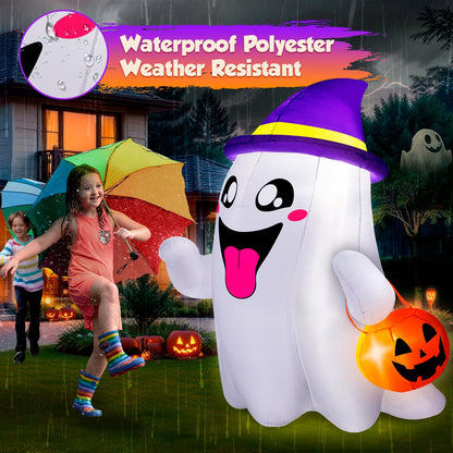5FT Halloween Inflatables Ghost with Pumpkin Halloween Decorations Outdoor Built-in Bright LED Lights Blow Up Yard Decoration Blowups for Garden Lawn Indoor Party Holiday
