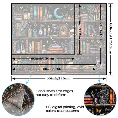 Motanber Witchy Bookshelf Tapestry Magic Gothic Witch Library Tapestries Wall Hanging Vintage Mushroom Skull Black Cat Dark Academia Book Large Tapestry for Bedroom Living Room Dorm 80 x 60 inch