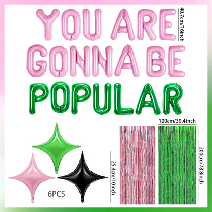 LaVenty You're Gonna Be Popular Balloon Banner for Witch Birthday Party Pink and Green Princess Witch Party Decorations