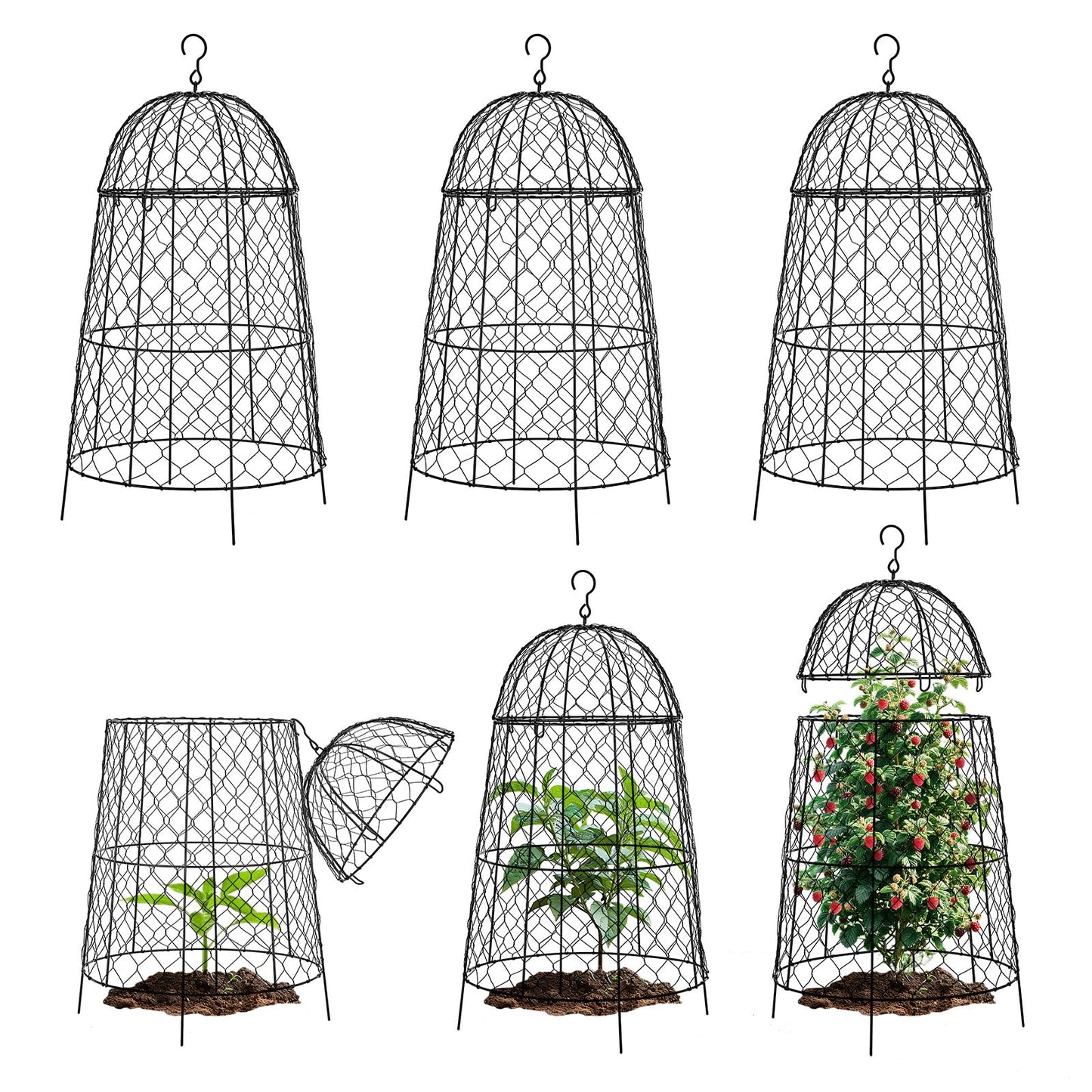 DFJFIFF Chicken Wire Plant Covers,20×12.6in Large Size Rust-Proof Plant Cages for Outdoor Plants, Flip-top Design for Easy Assembly,Rugged,Plants Protectors from Animals, 6-Pcs