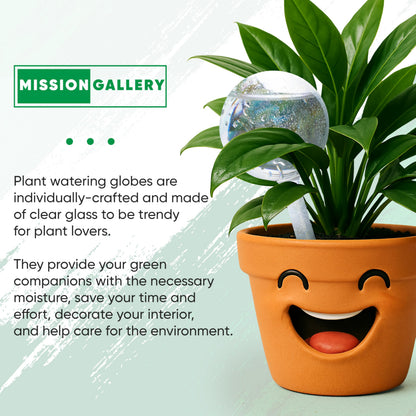 Mission Gallery Clear Plant Watering Globes Set of 2 - Small Self Watering Globes for Indoor & Outdoor Plants - Automatic Glass Watering Bulbs for Daily Use, Plant Watering Devices