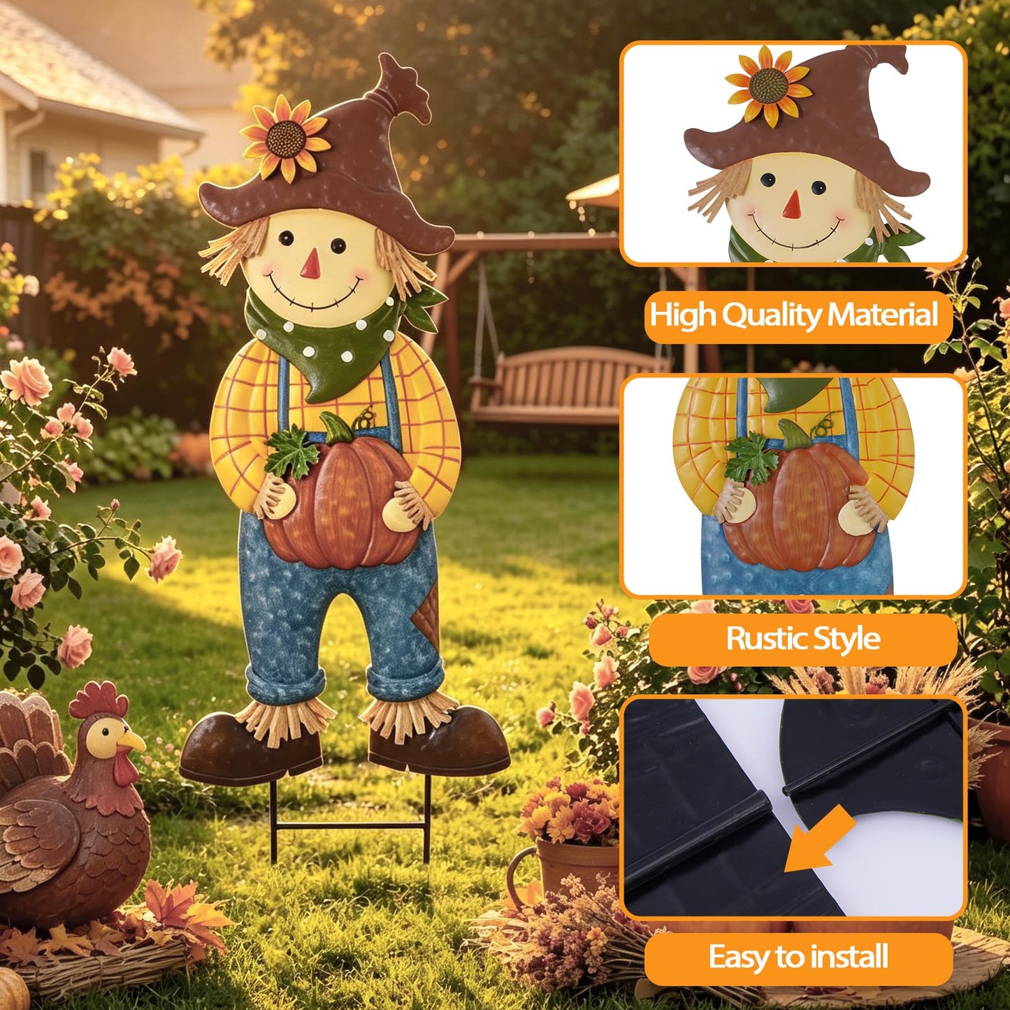 Fall Harvest Yard Signs Outdoor Decorations - Scarecrow Pumpkin Farm Metal Stakes, Rustproof Lawn Art for Autumn Garden Thanksgiving Farmhouse Decor (Scarecrow, 1 Pack)