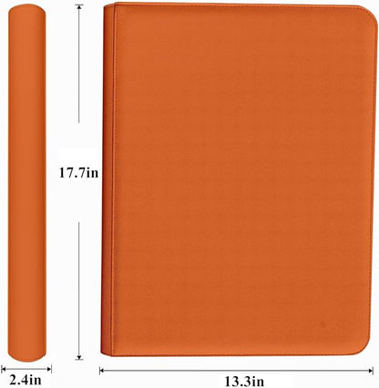 Trading Card Binder 16 Pocket, 1664 Pockets Ringless PU Cover Card Collection Binder, Double Sided Card Binder Collector Album, Card Folder for MTG, TCG, Sports Cards, Game Card (Orange, 16Pockets)