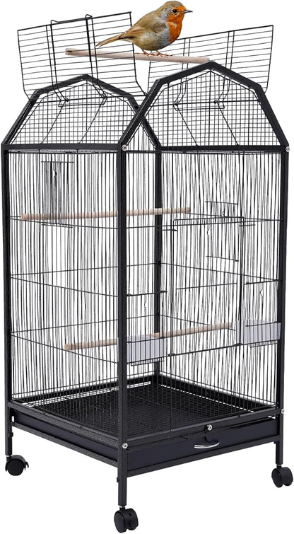Bird Cage 40-Inch Metal Pet Bird Flight Cage with Play Open Top and Rolling Stand, Large Finch Bird Cage with Anti-Escape Door for Conure Canary Parekette Macaw Cockatoo Budgie Cockatiels Parrot
