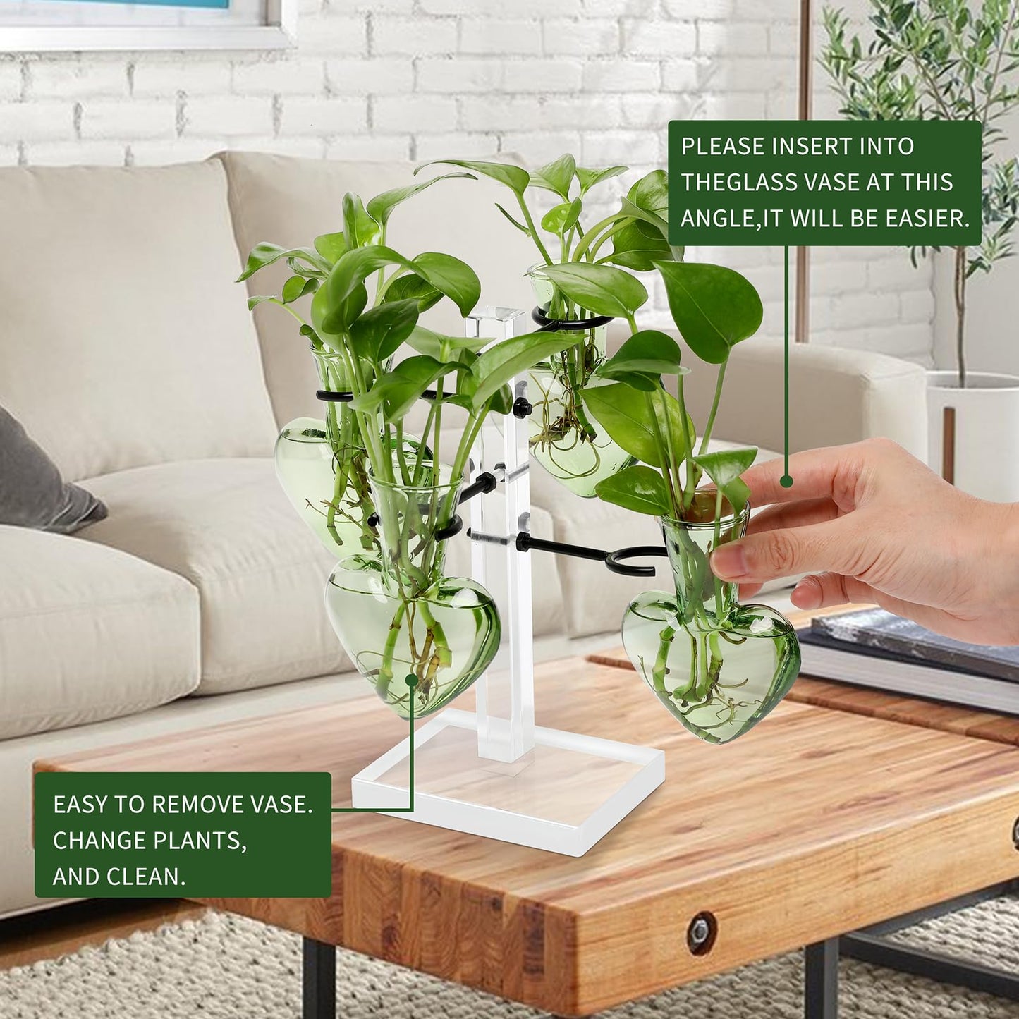 YYHglass Clear Plants Propagation Stations Terrarium Kit Birthday Gift for Women for Indoor Home Office Decor Acrylic Plant Accessories - 4 Love Hear Vase