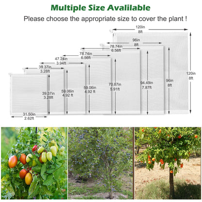 10 x 10ft Extra Large Fruits Tree Netting, Garden Mesh Insect Tree Cover with Zipper Drawstring Bird Barrier Net Plant Bag Blueberry Bushes Protection Plant Cover for Prevent Animals Deer Squirrel Bug
