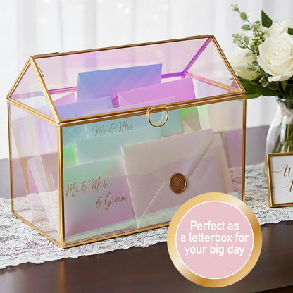 D'Eco Iridescent Glass House Centerpiece (10x6x8)- Planter Terrarium- Spring Home Decor & Wedding Letterbox - Fill with Succulents, Cacti, Air Plants, Moss, Flowers for Plant Lovers