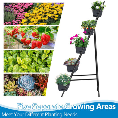 Raised Garden Bed 5 Tier Vertical Planter Standing Herb Garden Elevated Box With Drainage Holes Tall Planters for Outdoor Plants Vegetables Flowers Grey