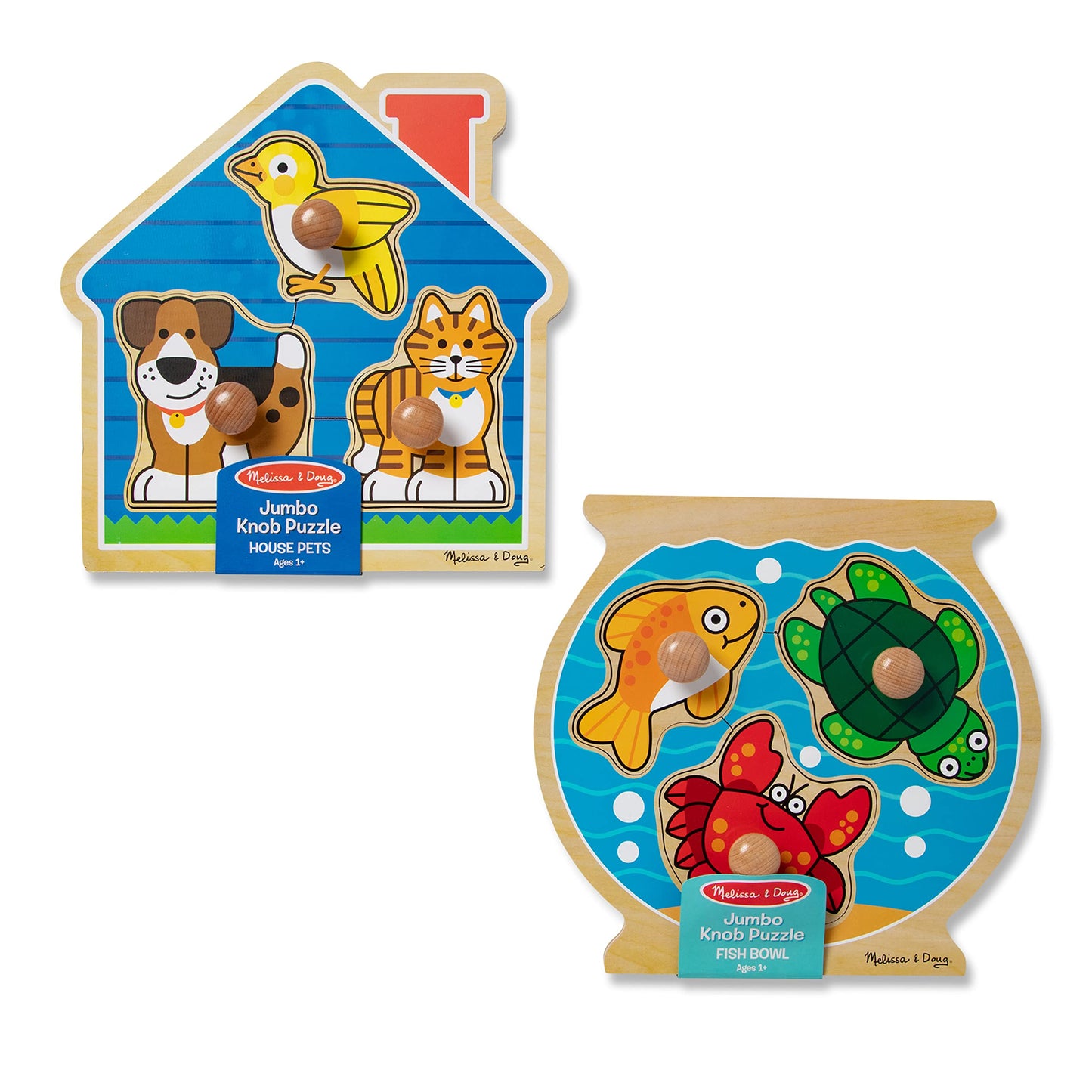 Melissa & Doug Animals Jumbo Knob Wooden Puzzles Set - Fish and Pets