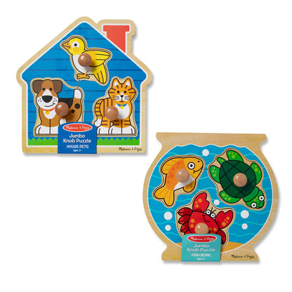 Melissa & Doug Animals Jumbo Knob Wooden Puzzles Set - Fish and Pets