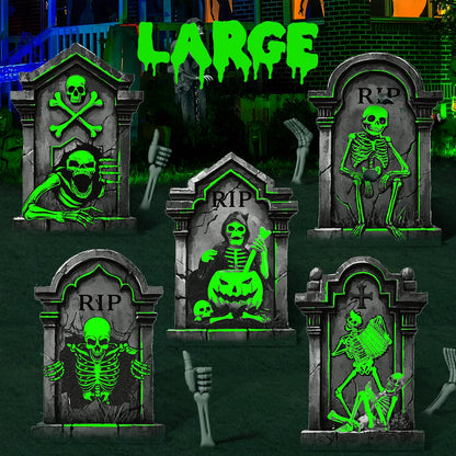 25.2in Halloween Tombstones Outdoor Decor Glow in The Dark - 5PCS Tombstones for Graves Halloween Gravestones Decorations, Spooky Halloweens Decorations Yard Signs for Graveyard Haunted House