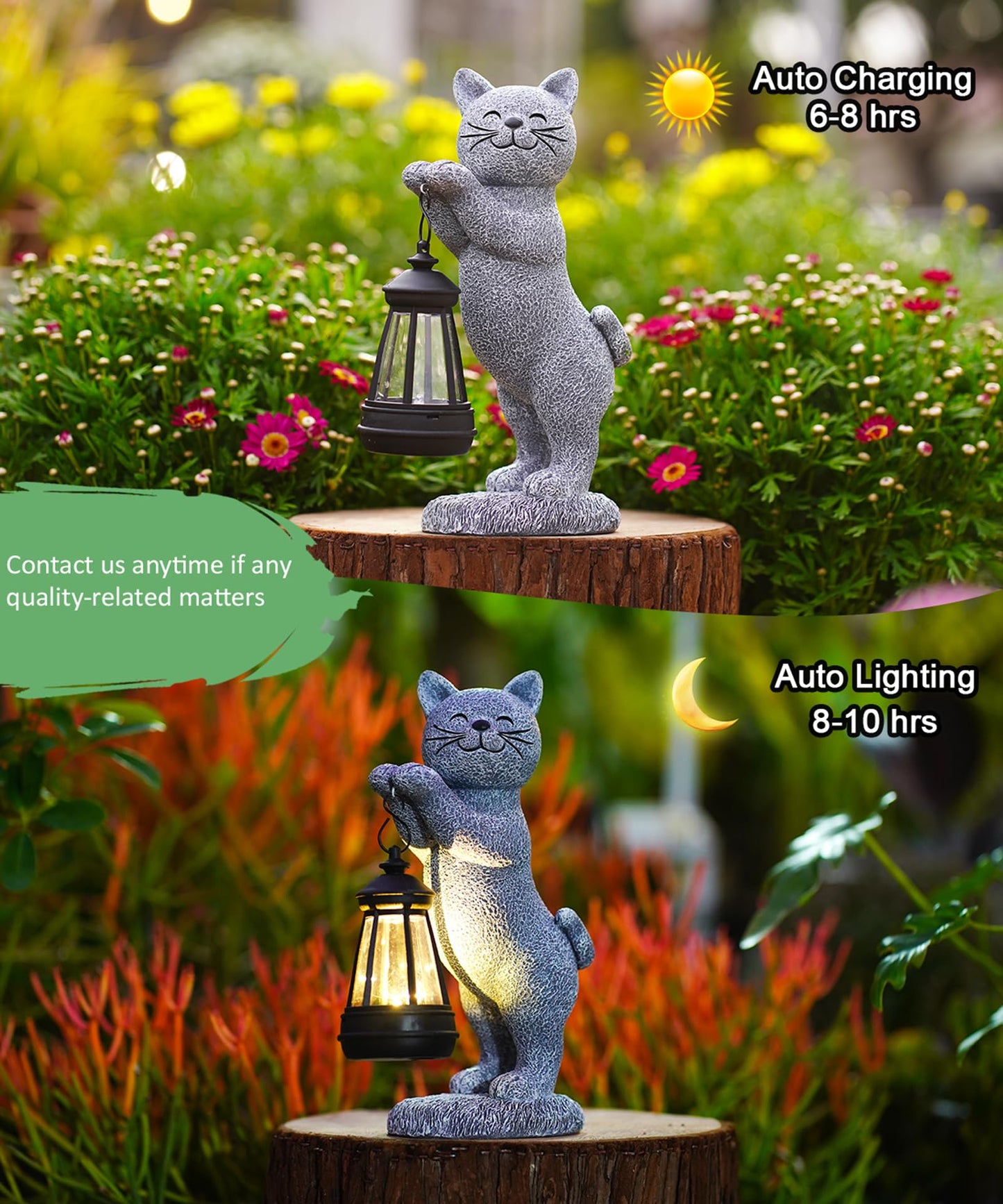 Acgarten Solar Cat Garden Statues: Outdoor Figurine with Lantern Lights