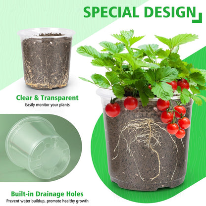 DUNPUTE 6/8/10 Inch Large Clear Nursery Pots with Drainage, 12 Pack Plastic Pots for Plants, Ideal Seedling Pots and Plant Pots for Vegetables, Orchids, Aloe, Indoor Outdoor Use (6 8 10 inch)