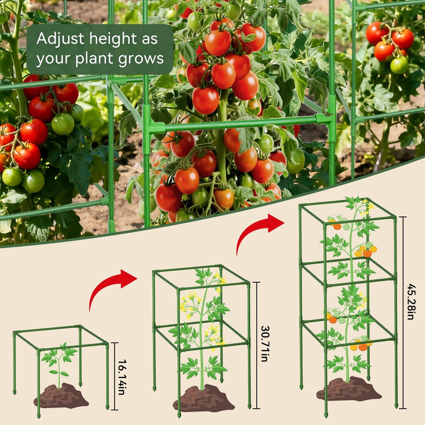 Halatool 2 Pack 45in Tomato Cages for Garden, Heavy Duty Adjustable Square Tomato Trellis for Climbing Plants – Green Plant Support Stakes for Vegetables Flowers Fruits & Raised Bed Outdoor
