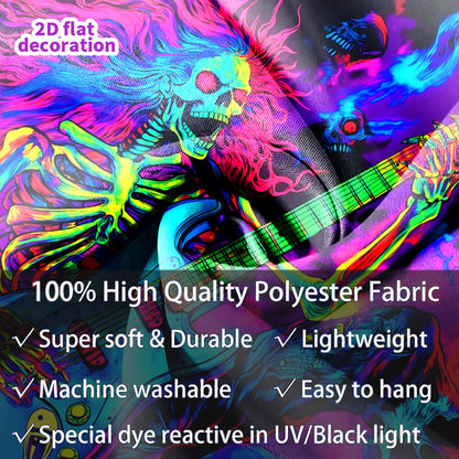 BSFHH Black Light Tapestry – UV Reactive Glow in the Dark Wall Hanging, Spooky Night Scene with Ghosts & Pumpkins, Haunting Home Decor for Parties, Bedroom, or Dorm (Guitar, 79L x 59W, Unframed)