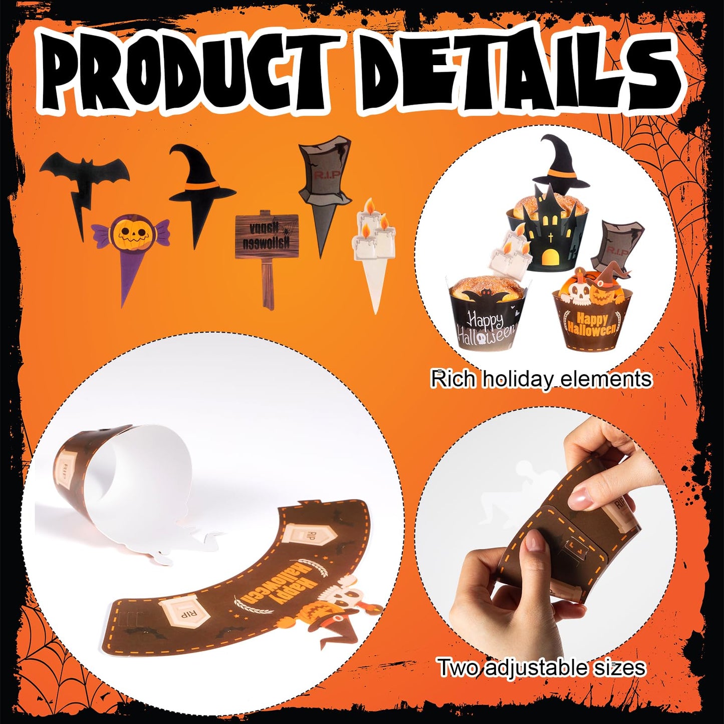 LemonRoad 3-Tier Halloween Cupcake Stand Pumpkin Stack Dessert Display Holder with 12 Haunted House Cup Cake Wrappers 12 Cake Toppers for Halloween Treat Birthday Table Decorations