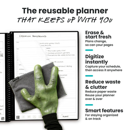 Rocketbook Flex Reusable Planner, Smart Undated, Daily, Weekly, Monthly, Annual Calendar Templates, Letter Size 8.5x11, Green (Pack of 1)