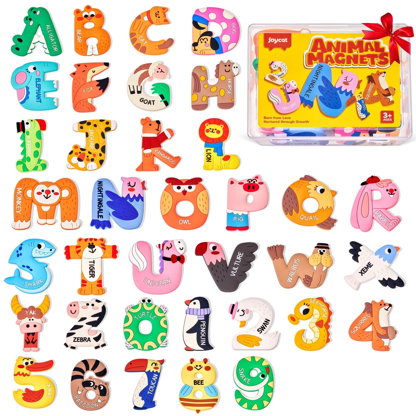 JoyCat Magnetic Letters and Numbers Fridge Magnets, Soft PVC Learning Refrigerator Toy Set for Kids & Toddlers, 26 Animal Alphabet Letters and 0-9 Numbers, Birthday Gifts for Baby Boys and Girls
