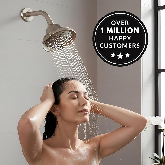 Aqua Elegante Massage Shower Head With Mist - High Pressure Boosting, Adjustable Massaging Rainfall Showerhead For Low Flow Showers With Water Saving Nozzles - 2.5 GPM - Brushed Nickel