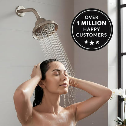 Aqua Elegante Massage Shower Head With Mist - High Pressure Boosting, Adjustable Massaging Rainfall Showerhead For Low Flow Showers With Water Saving Nozzles - 2.5 GPM - Brushed Nickel