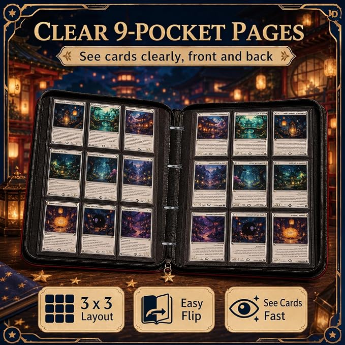 1008 Cute Card Binder 9 Pocket, 3-Ring Trading Card Binder with 56 Page Removable Sleeves, High Storage Waterproof Trading Card Holder Collection Card Album Organizer Case for TCG Cards - Star