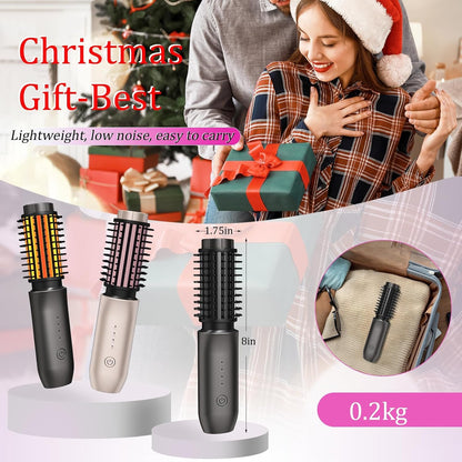 Cordless Hair Curling Iron Brush, Travel Curl Brush, 3-in-1 Portable Curling Iron Cordless, Plasma Thermal Hair Brush, 7000mAh USB Rechargeable Curlings Wand, Mini Hot Curlings Brush-Blush Pink