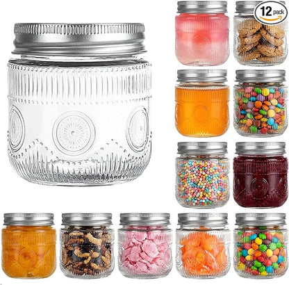 Amzcku 8 oz Vintage Mason Jars with Lids, Regular Mouth Canning Jar, Safe For Storage, Canning, Pickling, Preserving, Fermenting, DIY Crafts & Decor 12 Pack