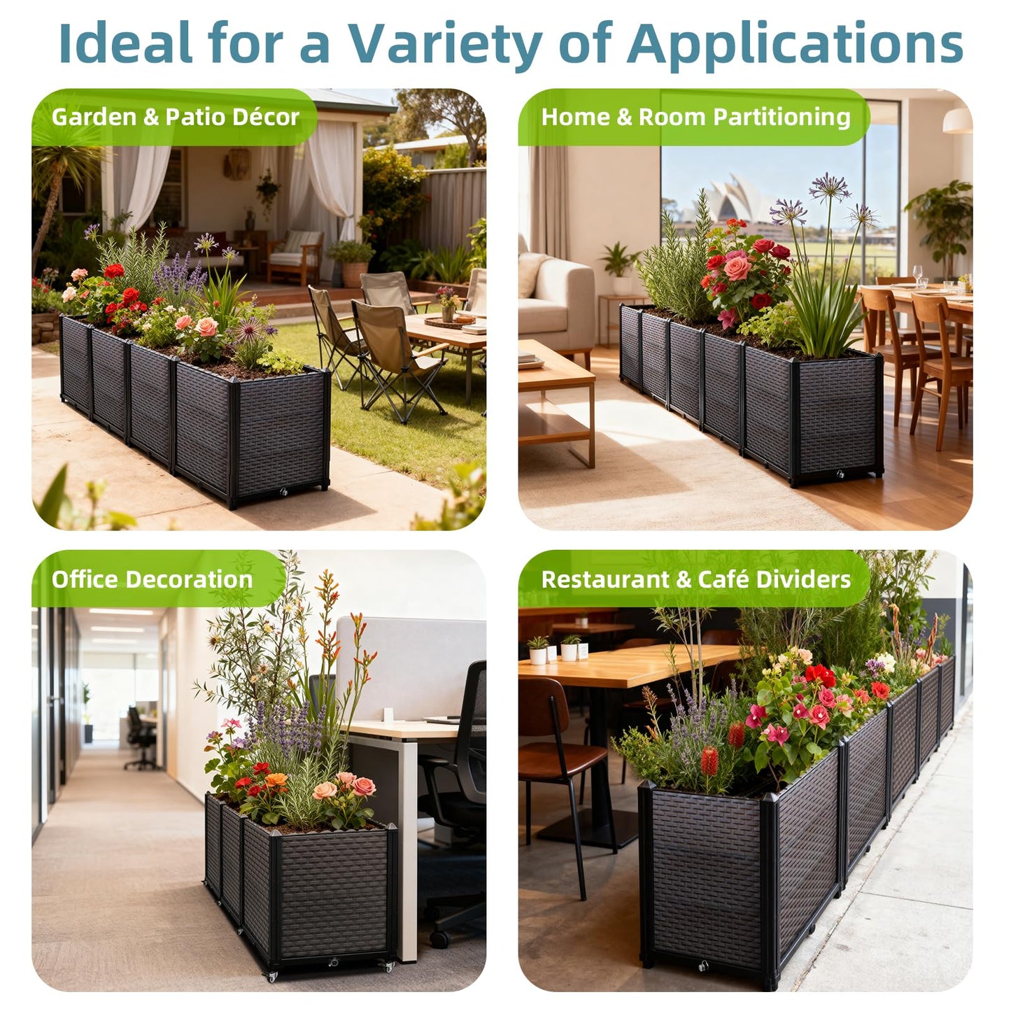 Large Raised Planter Box Outdoor Self Watering 62.9"x15.7"x14.2" , Deep Raised Garden Bed - Elevated Garden Box with Drainage Plug, Rectangular Garden Planter Perfect for Patio Balcony Deck