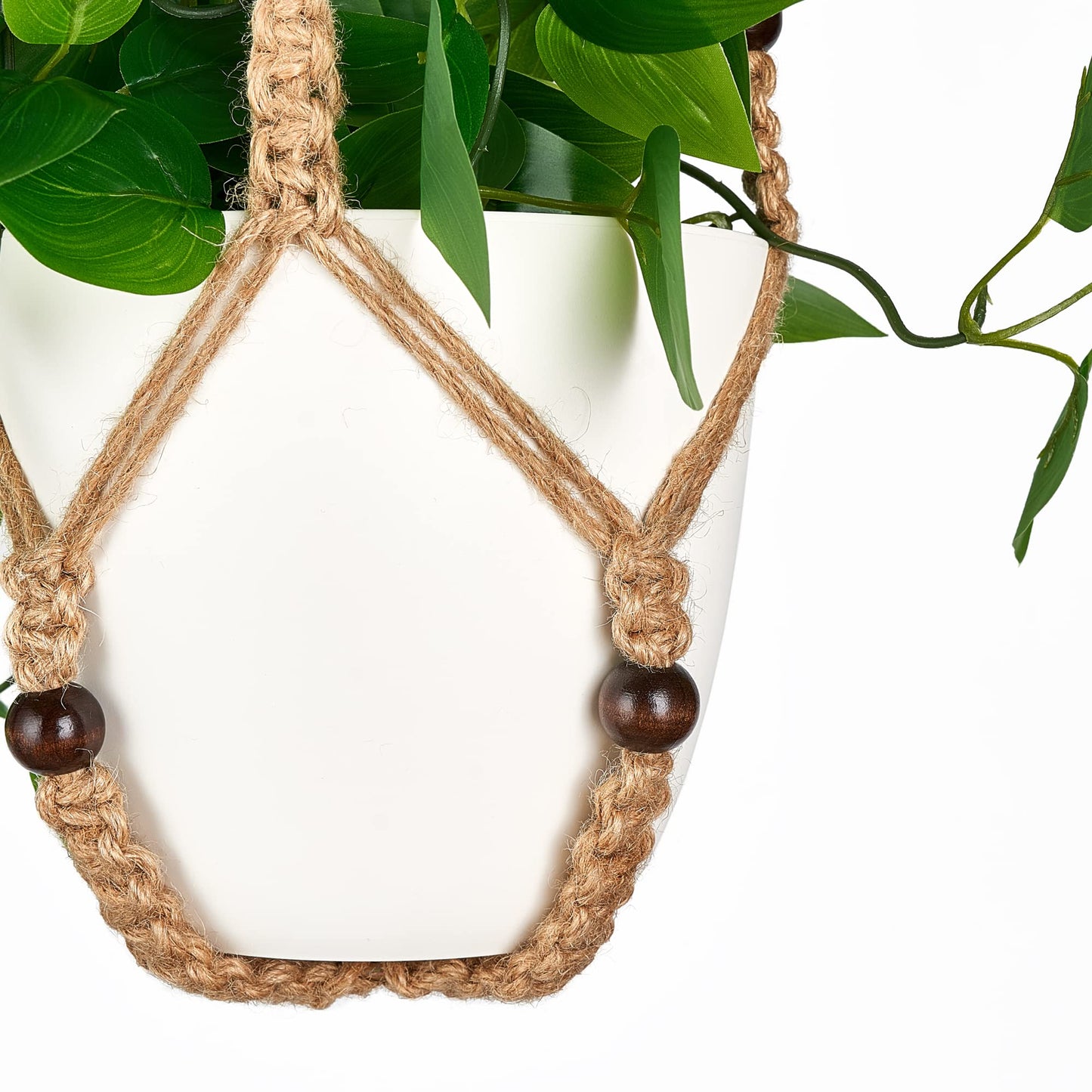 Mkono Fake Hanging Plant with Pot, Artificial Plants for Home Spring Decor Indoor Macrame Plant Hanger with Faux Vine Hanging Planter Greenery for Bedroom Bathroom Kitchen Office, Brown (Pothos)