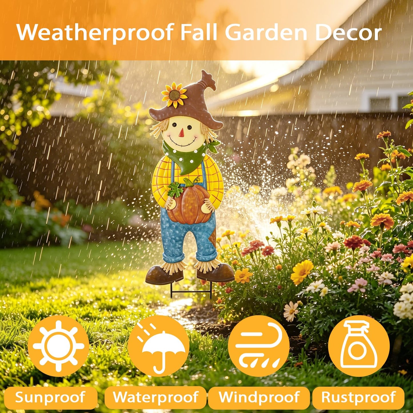 Fall Harvest Yard Signs Outdoor Decorations - Scarecrow Pumpkin Farm Metal Stakes, Rustproof Lawn Art for Autumn Garden Thanksgiving Farmhouse Decor (Scarecrow, 1 Pack)