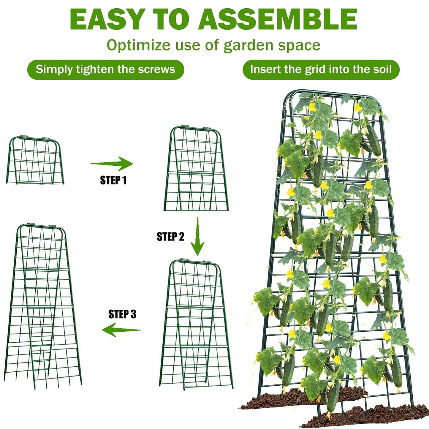 Heavy Duty 50"x17" Adjustable A-Frame Trellis for Climbing Plants – Rust-Proof Metal Garden Trellis with Dense Grid Design, Perfect for Raised Beds, Tomatoes, Cucumbers & Outdoor Vines (Green, 2 Pcs)