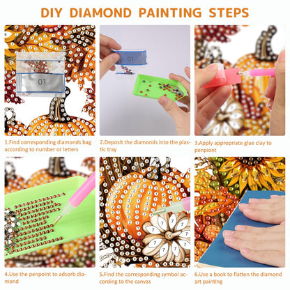 SENQAO Halloween Diamond Art Hanging Kits for Adults Beginners, DIY Acrylic 5D Special Shaped Crystal Diamond Gem Art Painting Hanging Ornament for Home Wall Decor and Gift（Fall Pumpkin Wreath）
