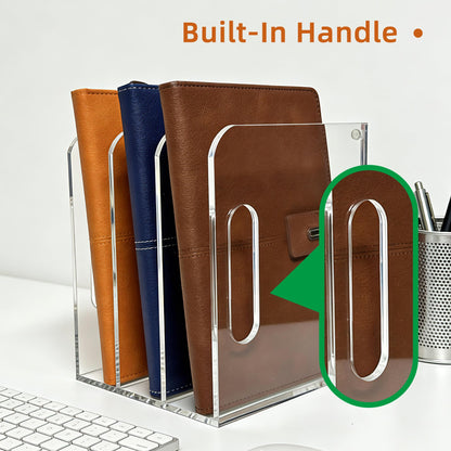AIDIMOO Acrylic Magazine File Holder, 3 Vertical Compartments Desk Document Sorter Organizer, Clear Folder Rack Binder for Office/Documents/Classroom, for Home, Tablet, Magazines, Books & Accessories
