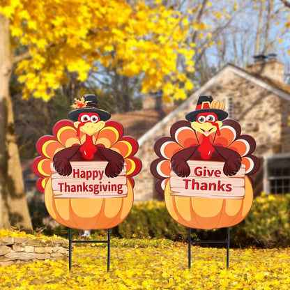 Whaline 2 Pack Fall Thanksgiving Metal Decorative Garden Stake Turkey Pumpkin Welcome Harvest Yard Sign Waterproof for Home Garden Yard Lawn Patio Backyard Walkway Decorations