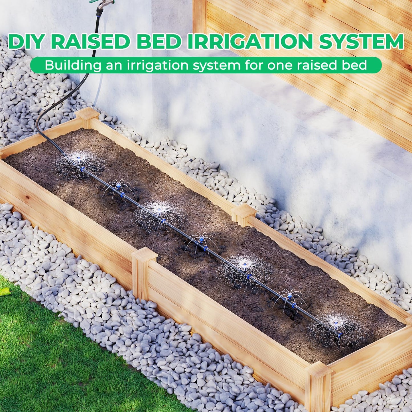 HIRALIY Raised Bed Drip Irrigation Kit Medium, DIY Garden Grid Watering System, Garden Irrigation System, for Flower Bed up to 3 x 8FT