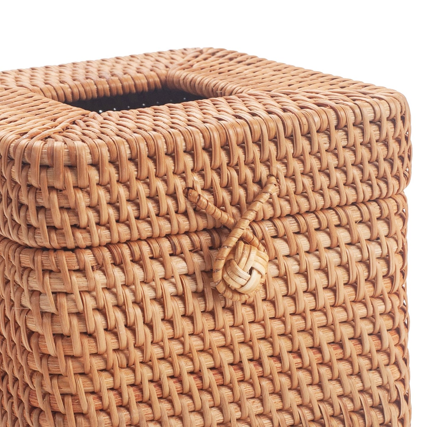 Rattan Tissue Box Cover Natural Woven Facial Napkin Holder Square with Lid 5.7 x 5.7 x 5.5 Inch (Natural)