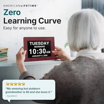 American Lifetime 【New 2023】 Dementia Clock Large Digital Clock for Seniors, Digital Clock Large Display with Custom Alarms, Clock with Day & Date for Elderly, Large Number Digital Clock Mahogany