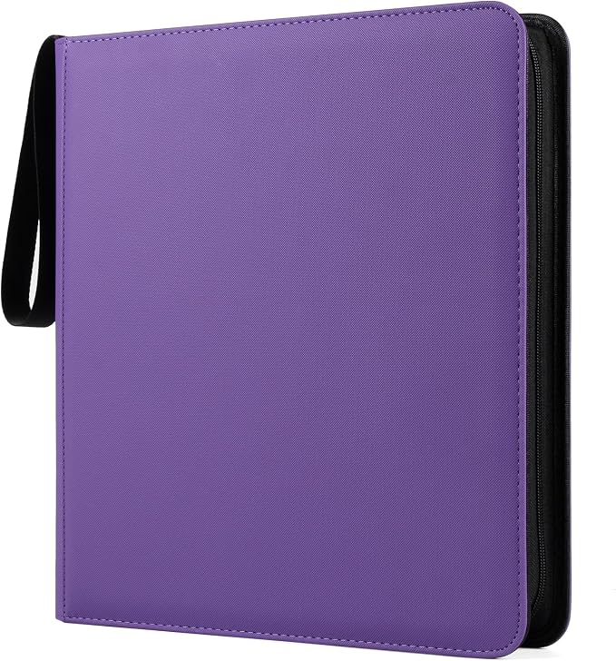 GEAoffice 12 Pocket Card Binder - Sturdy PU Cover Trading Card Binder, 30 Side Loading Pages, Card Collection Album for YuGiOh, MTG, TCG, Games&Sports, Zip Close, Ringless, Non-PVC, Purple