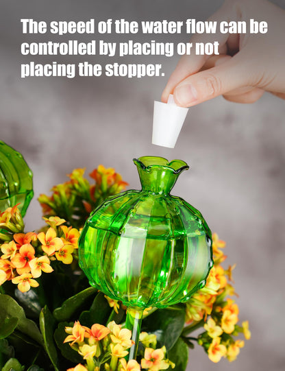 NiHome (2 Small + 2 Large) Plant Watering Globes 4-Pack, Glass Waterer for Potted Plants, Green Glass Cactus Self Watering Globe, Automatic Mini Irrigation System
