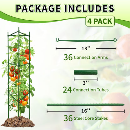 TCBWFY 4-Pack 48-Inch Adjustable Tomato Cages, Heavy-Duty Metal Plant Support Trellis for Garden and Pots, DIY Tomato Stakes, Height Adjustable 16 to 192 Inches