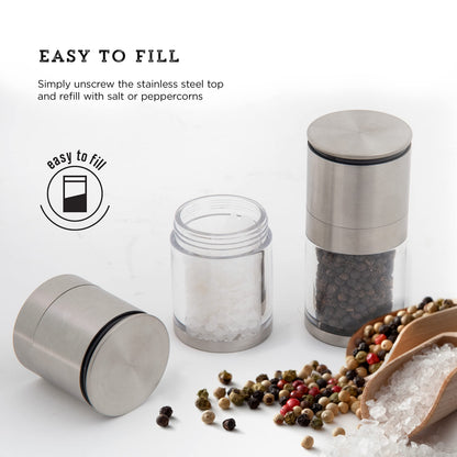 Kamenstein Magnetic Salt and Pepper Grinder Filled with Spices, Set Of 2, Stainless Steel