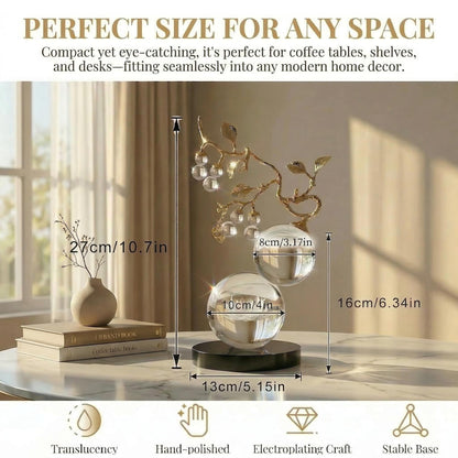 Mataura Clear Glass Sculpture, Nature Inspired Decorative Statue with Gold Metal Branch - Minimalist Desk Sculpture Home Decor for Tabletop Living Room Shelf Desk Office - Unique Housewarming Gift