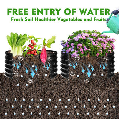 YSEJOMP 17" Tall Round Outdoor Garden Raised Garden Bed Kits-0.8MM Thick Metal Raised Planter Bed/Ground Planter Box for Variety of Flowers,Herbs,Vegetables,Trees (Black, 32 Dia X 16.5 inches)