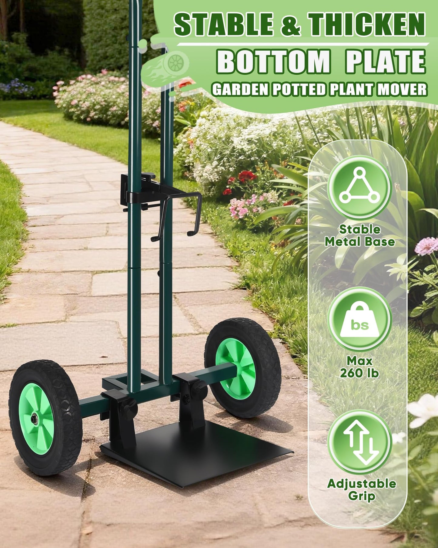 AugFir Plant Caddy with Wheels, 260LBS Rolling Plant Dolly Pot Mover with Adjustable Grabbing Arm and Suction Cups, Heavy Duty Garden Trolley Plant Cart with Strap for Indoor Outdoor Planters