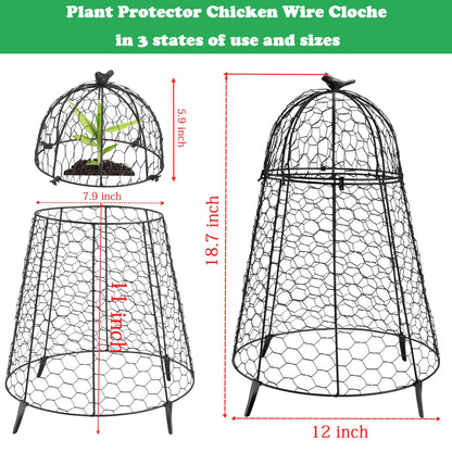 COATTOA Plant Protector Chicken Wire Cloche 4 PCS, Plant Protectors from Animals, 18.7×12 Inch Large Garden Cloches for Plants, Sturdy 2-in-1 Cloche Dome for Plants, Plant Protectors for Easy Pruning