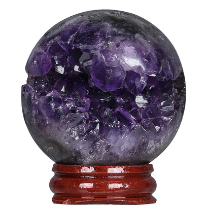 Rockcloud Natural Amethyst Druzy Geode Crystal Ball Healing Stone Sphere Ball for Home Decoration Meditation, 1.57-1.97 inches
