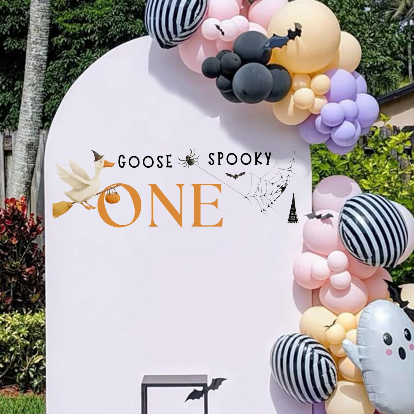 Capiont One Spooky Goose Decal - Halloween One Silly Goose Decor Sticker,Spooky Theme First Birthday Party Supplies,Spider Magic Goose Sign Balloon Arch Background Decorative Wall Decal (Goose Decal)