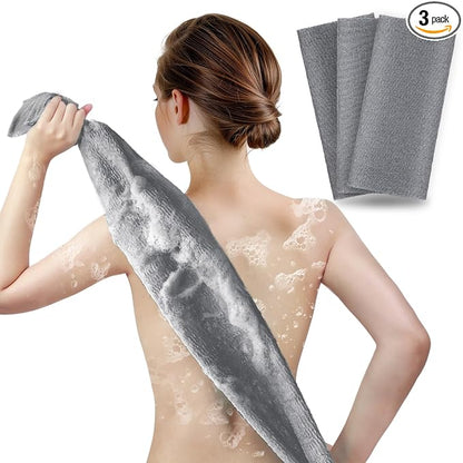 ARCH&M Exfoliating Shower Towel Japanese & Korean-Style, 35-Inch, 3 Pack | Textured Nylon, Back Scrubber for Shower, Smoother Skin, For Rough, Bumpy & Ingrown Hair Prone Skin, Daily Use, Quick-Dry