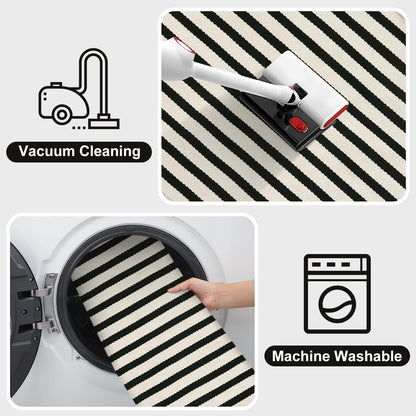 OJIA Washable Area Rugs 4'x6', Black and Cream Outdoor Rug Cotton Woven Entryway Rugs Indoor Striped Patio Rugs Carpet Large Area Rugs for Bedroom/Porch/Deck/Backyard/Home Outside Entrance Decor